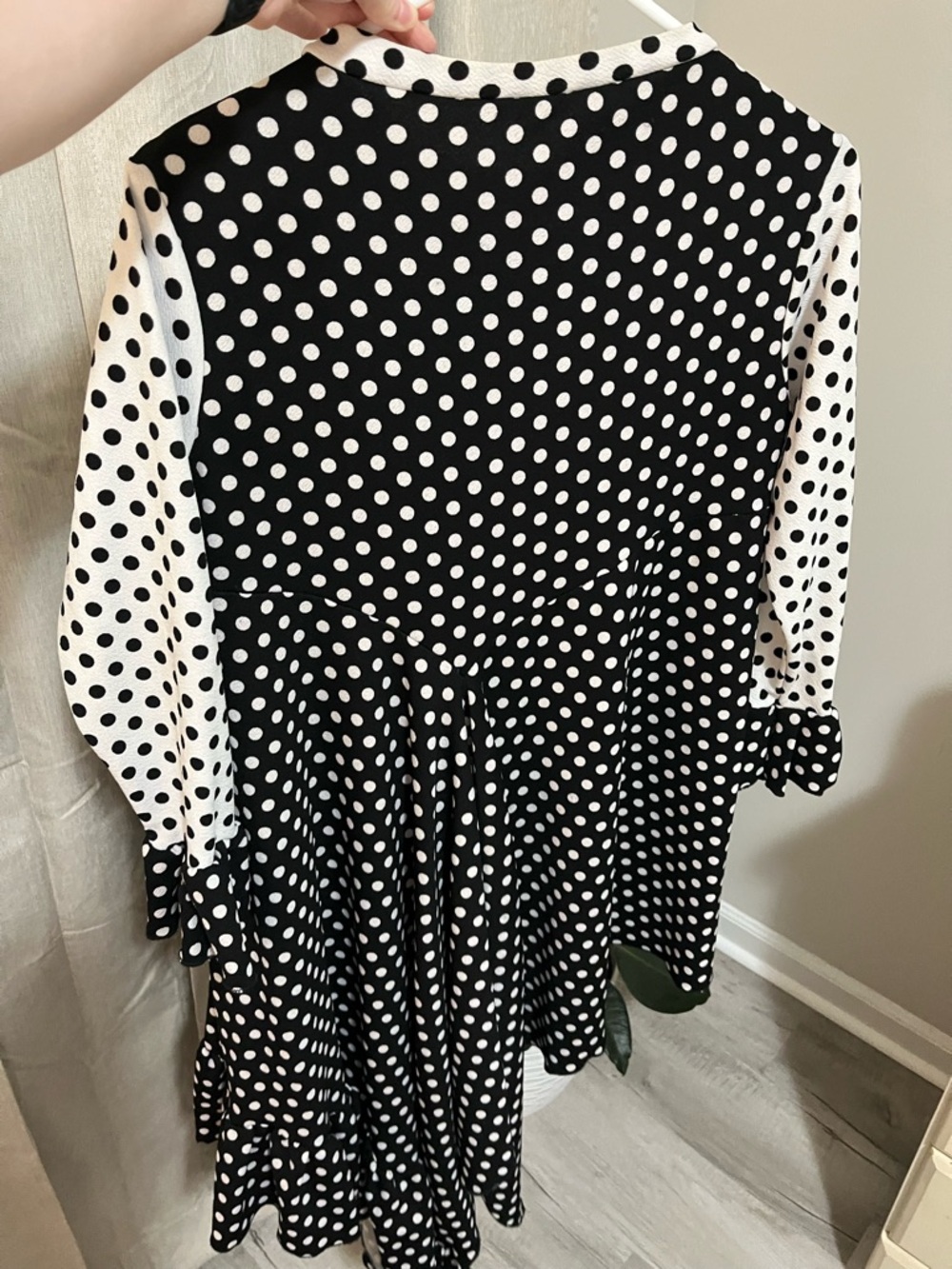 Polka Dot Asymmetric Ruffle Dress - Black & White - Picture 5 of 5